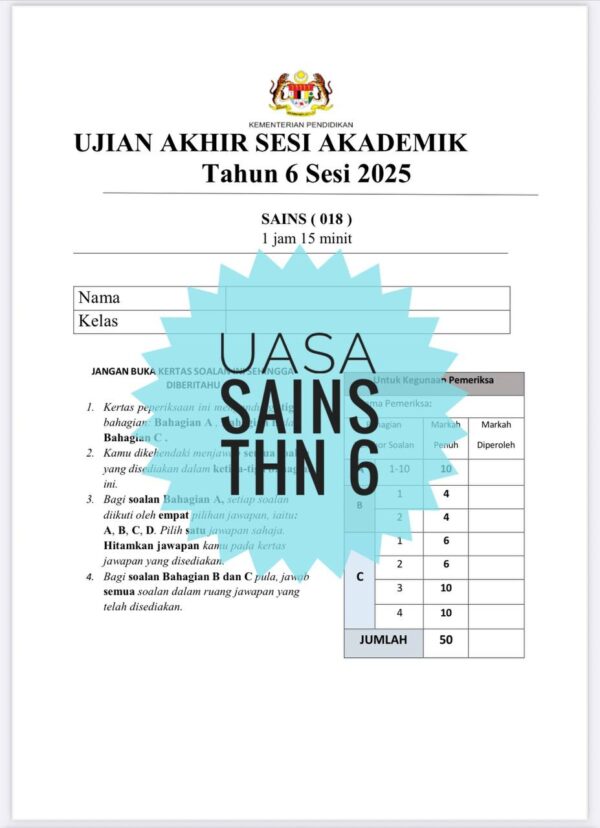 UASA - Sains Tahun 6 2025/2026 (Set 1B - JSU) - Image 3