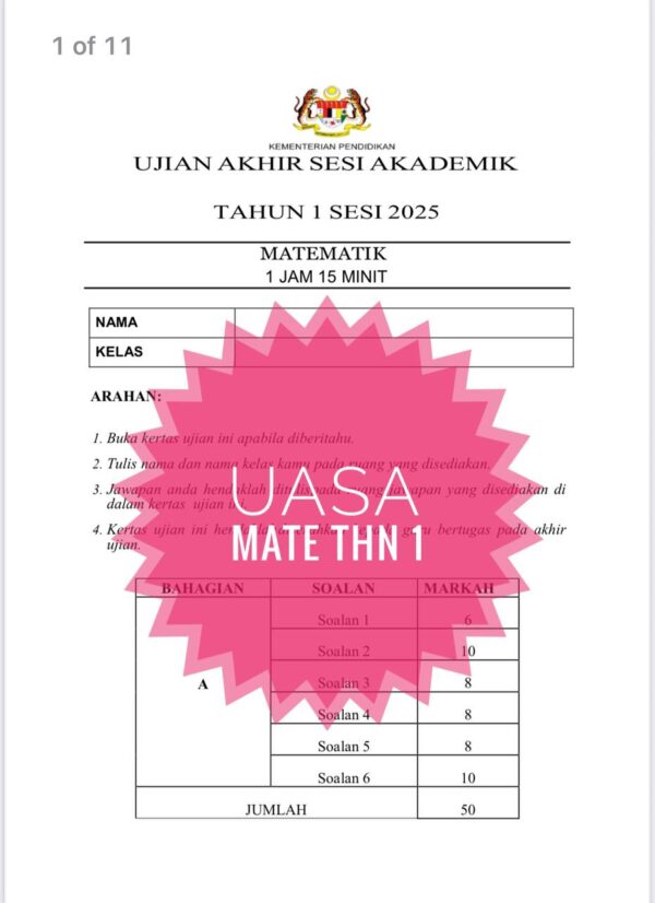 UASA - Matematik Tahun 1 2025/2026 (Set 1A-JSU) - Image 3