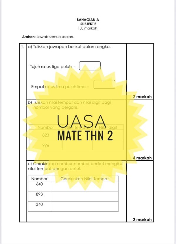 UASA - Matematik Tahun 2 2025/2026 (Set 1A-JSU) - Image 4