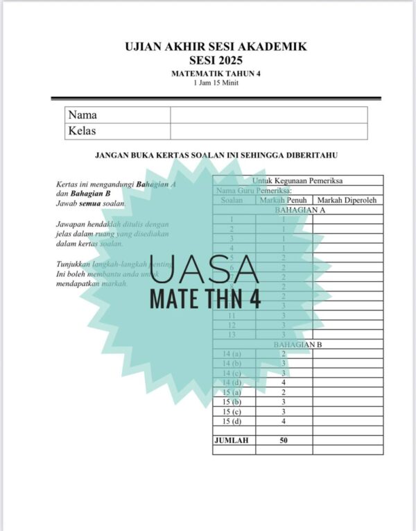 UASA - Matematik Tahun 4 2025/2026 (Set 1C) - Image 2