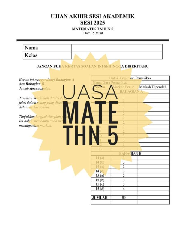 UASA - Matematik Tahun 5 2025/2026 (Set 1A- JSI+JSU) - Image 3