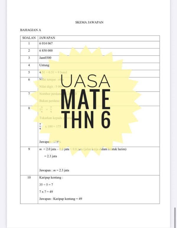 UASA - Matematik Tahun 6 2025/2026 (Set 1A - JSU) - Image 5