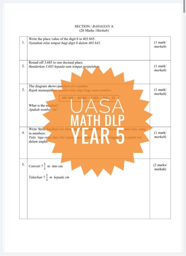 UASA - Mathematics DLP Tahun 5 2025/2026 (Set 1B) - Image 3