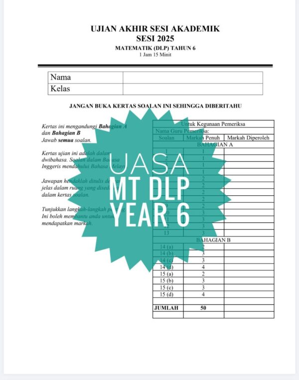 UASA - Mathematics DLP Tahun 6 2025/2026 (Set 1A-JSU) - Image 3