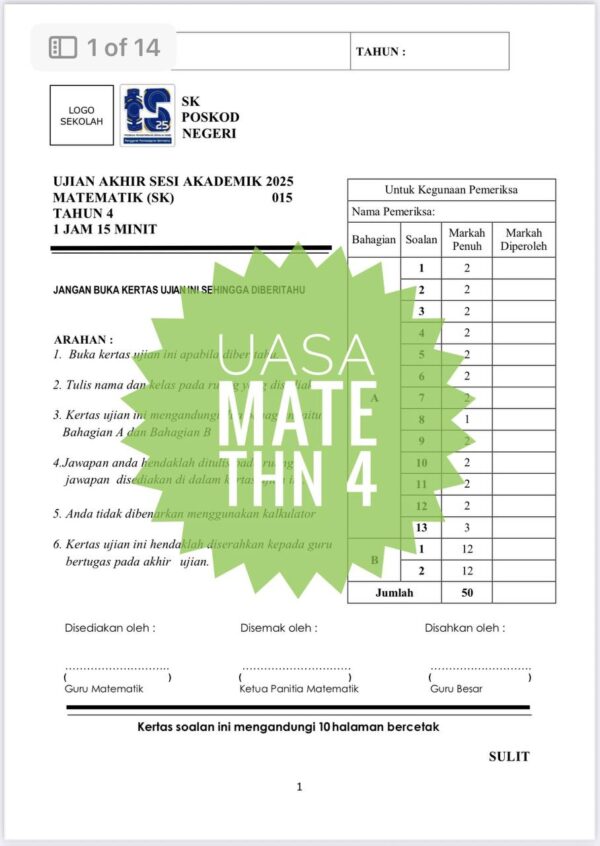 UASA - Matematik Tahun 4 2025/2026 (Set 2A-JSU+JSI) - Image 7