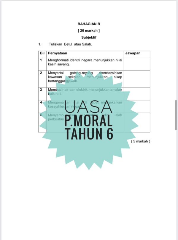 UASA - Pendidikan Moral Tahun 6 2025/2026 (Set 1A - JSU) - Image 5