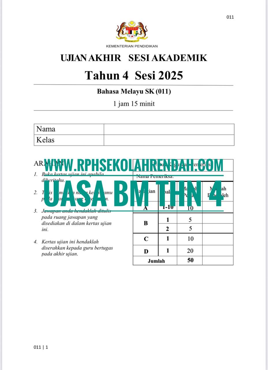 SET COMBO UASA TAHUN 4 2025 (4 set soalan) SET COMBO UASA TAHUN 4 2025 (4 set soalan) - Image 2