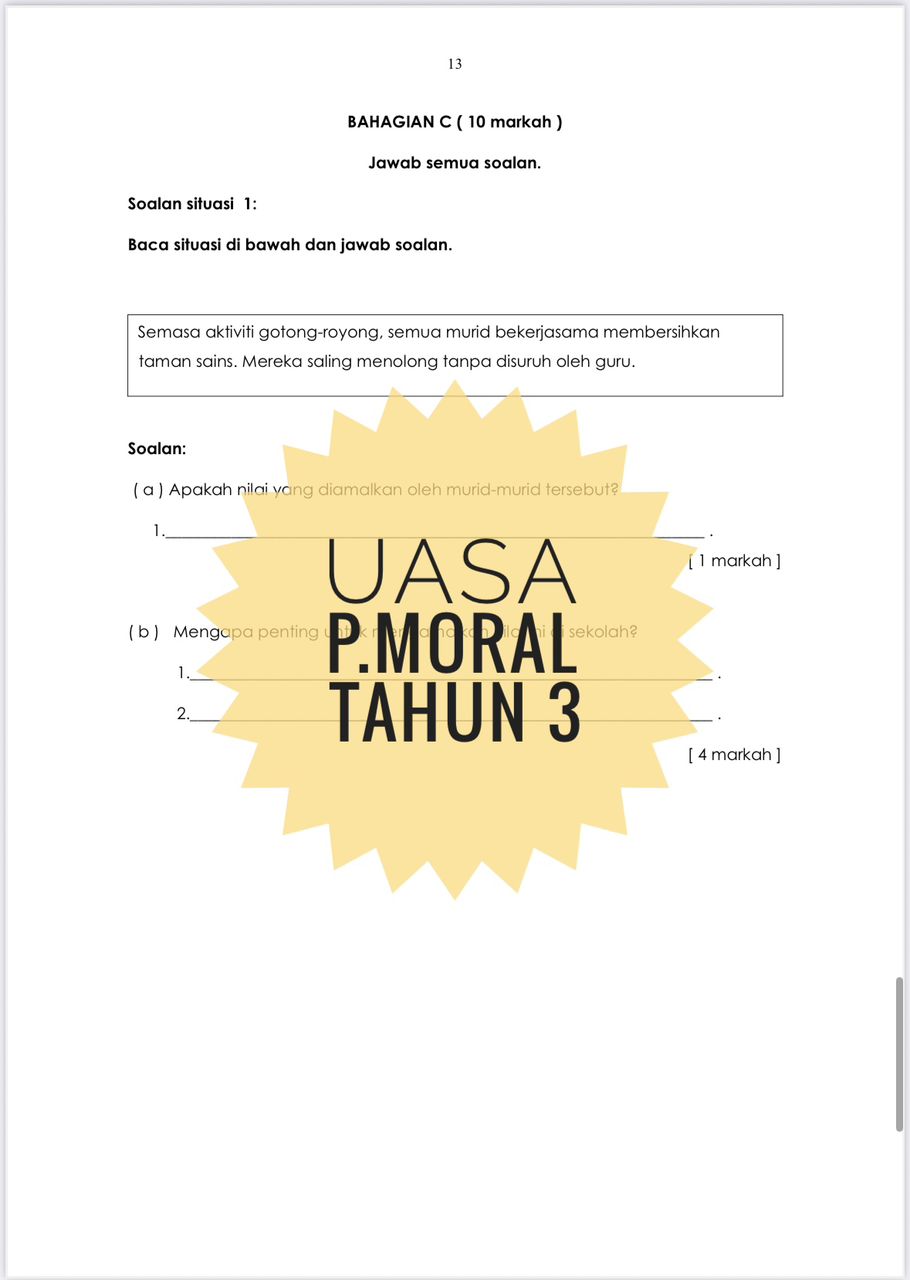 UASA - Pendidikan Moral Tahun 3 2025/2026 (Set 1A - JSU) UASA - Pendidikan Moral Tahun 3 2025/2026 (Set 1B) - Image 5