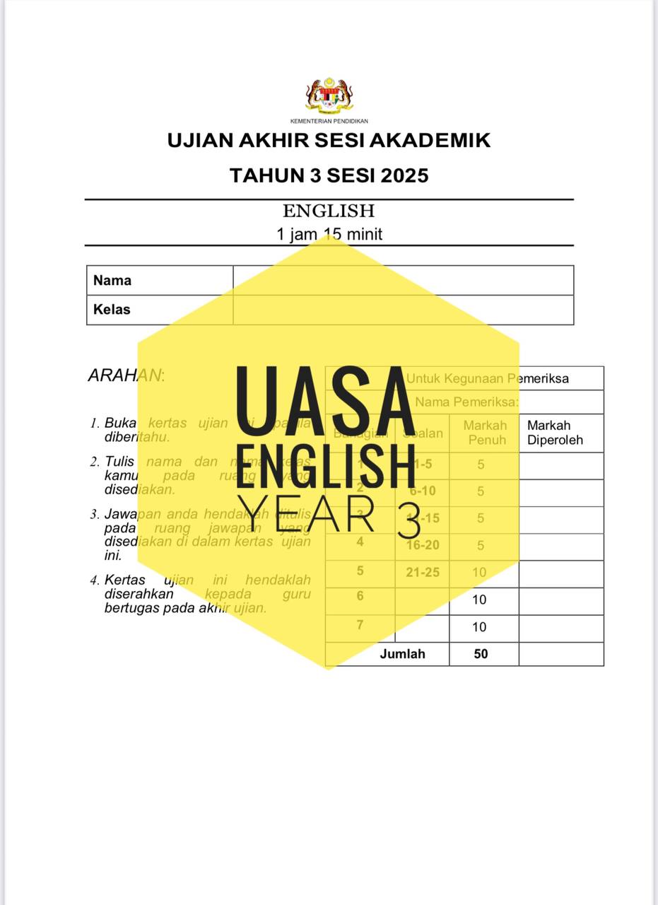 SET COMBO UASA TAHUN 3 2025 (4 set soalan) SET COMBO UASA TAHUN 3 2025 (4 set soalan) (Copy) - Image 3
