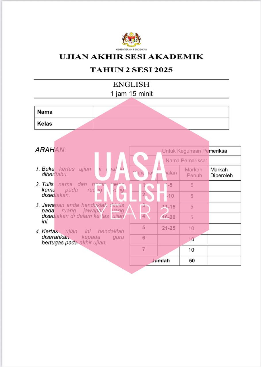 SET COMBO UASA TAHUN 2 2025 (4 set soalan) SET COMBO UASA TAHUN 2 2025 (4 set soalan) - Image 4