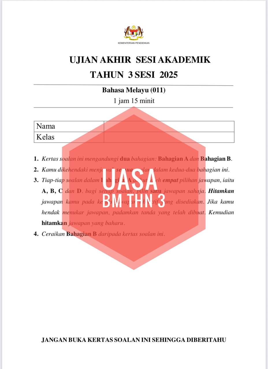 SET COMBO UASA TAHUN 3 2025 (4 set soalan) SET COMBO UASA TAHUN 3 2025 (4 set soalan) (Copy) - Image 2