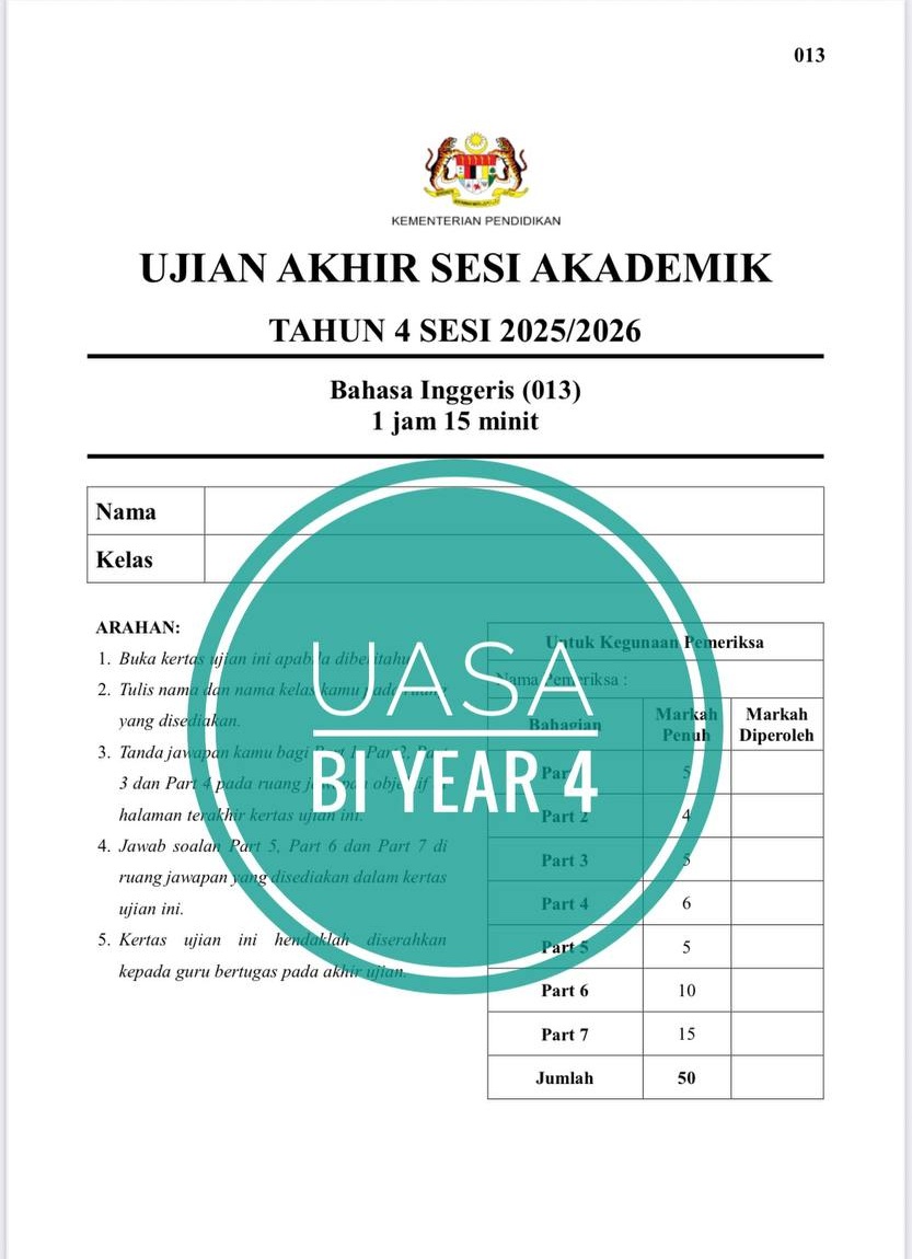 SET COMBO UASA TAHUN 4 2025 (4 set soalan) SET COMBO UASA TAHUN 4 2025 (4 set soalan) - Image 4