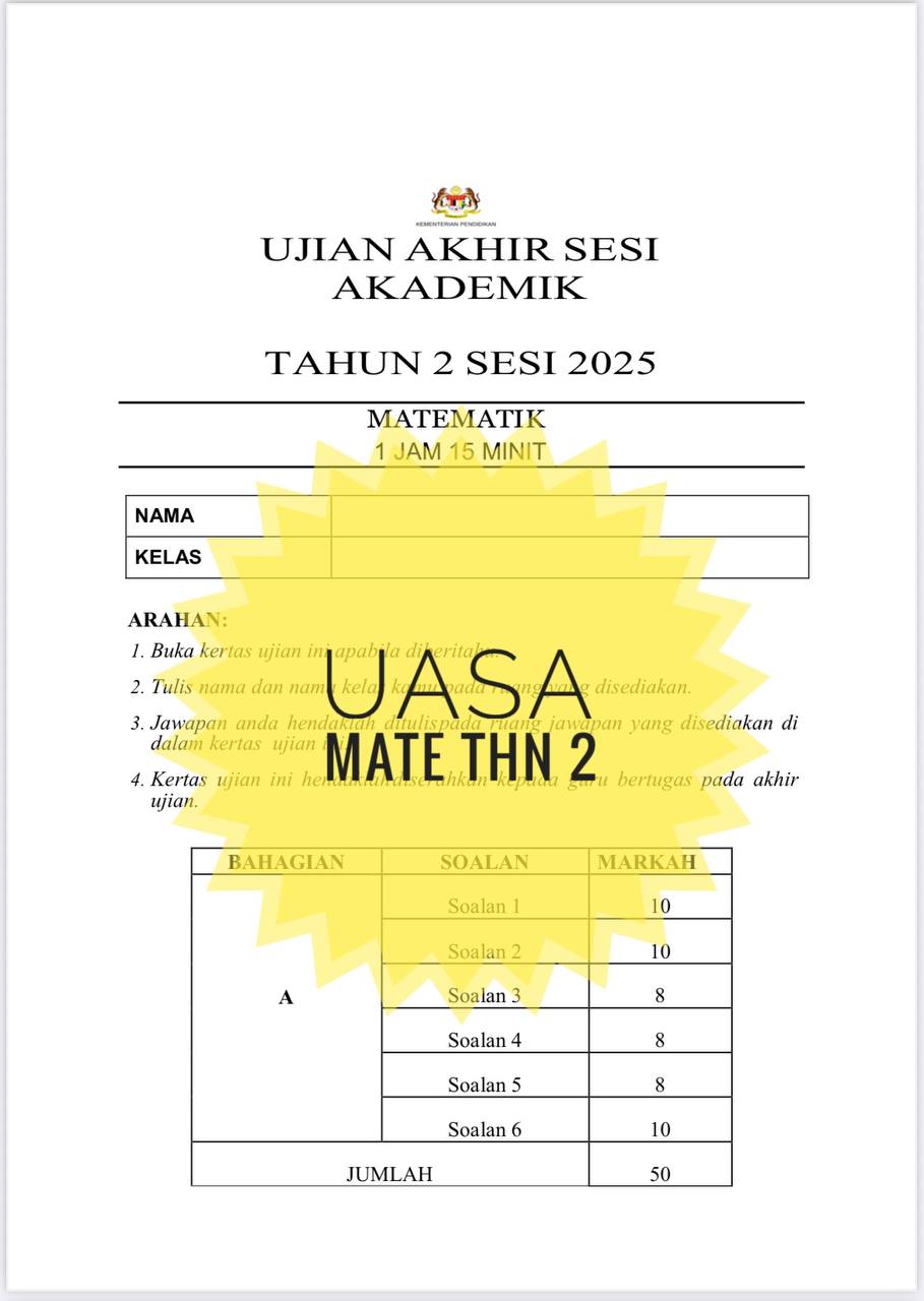 SET COMBO UASA TAHUN 2 2025 (4 set soalan) SET COMBO UASA TAHUN 2 2025 (4 set soalan) - Image 3