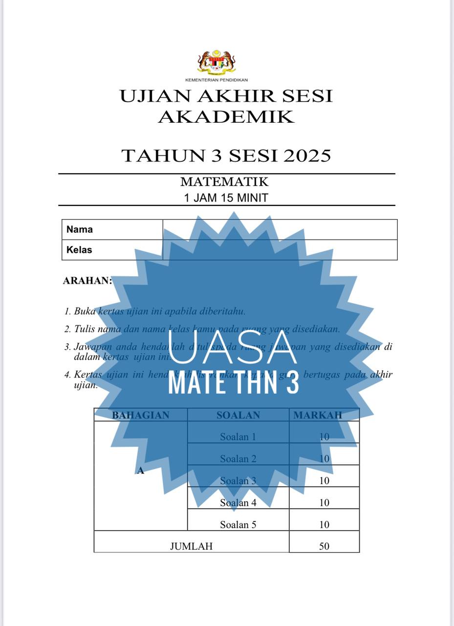 SET COMBO UASA TAHUN 3 2025 (4 set soalan) SET COMBO UASA TAHUN 3 2025 (4 set soalan) (Copy) - Image 4
