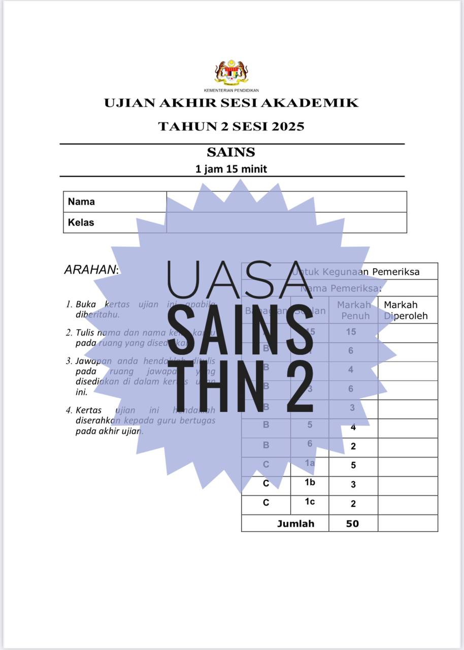 SET COMBO UASA TAHUN 2 2025 (4 set soalan) SET COMBO UASA TAHUN 2 2025 (4 set soalan) - Image 2