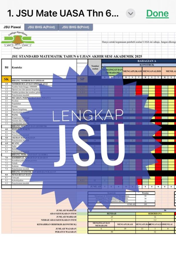 UASA - Mathematics DLP Tahun 6 2025/2026 (Set 2B-JSU) - Image 2