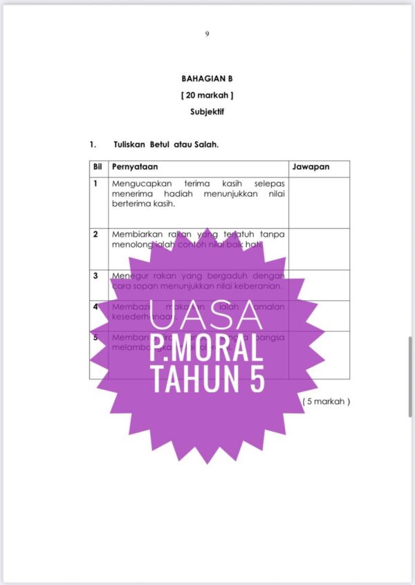 UASA - Pendidikan Moral Tahun 5 2025/2026 (Set 1B) - Image 3