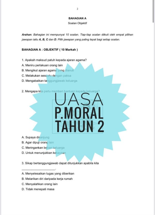 UASA - Pendidikan Moral Tahun 2 2025/2026 (Set 1A - JSU) - Image 3