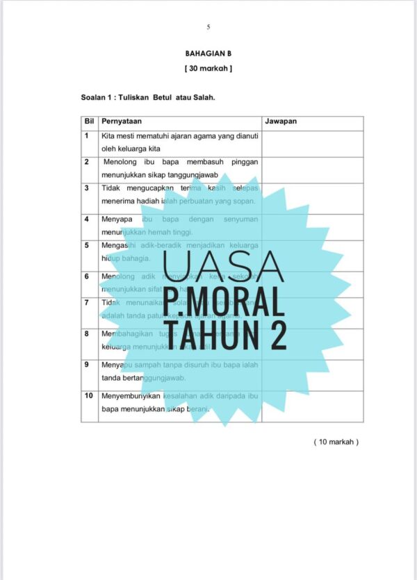 UASA - Pendidikan Moral Tahun 2 2025/2026 (Set 1A - JSU) - Image 8