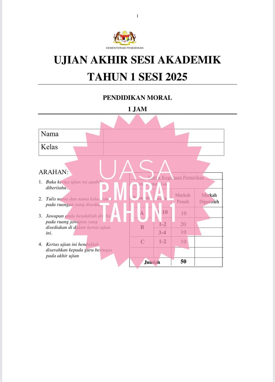 UASA - Pendidikan Moral Tahun 1 2025/2026 (Set 1A - JSU) UASA - Pendidikan Moral Tahun 1 2025/2026 (Set 1B) - Image 2