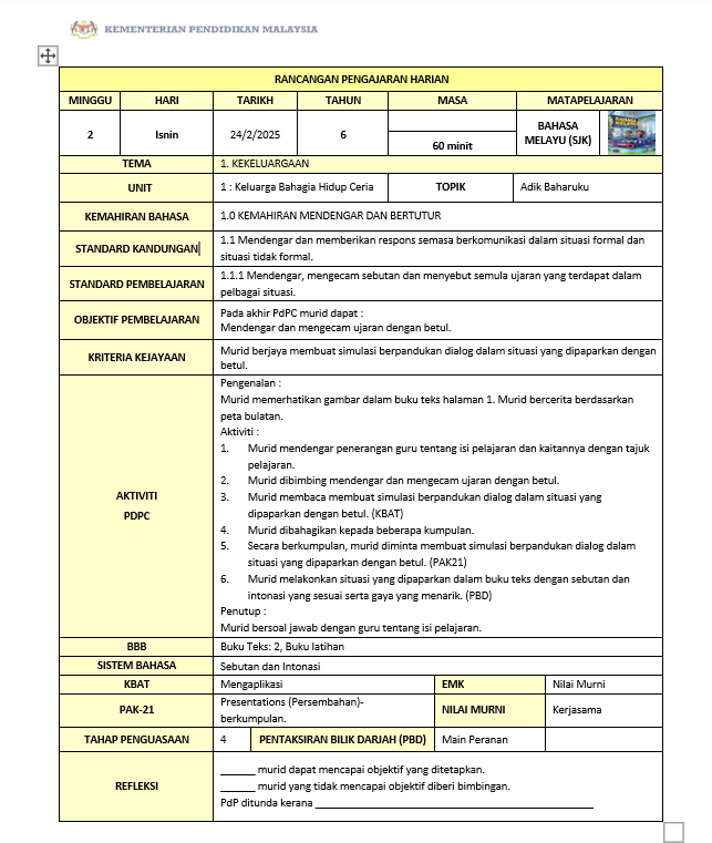 RPH Bahasa Melayu Tahun 6 2026 (SJK) - Version 2 (RPH PAK21) RPH Bahasa Melayu Tahun 6 2026 (SJK) - Version 2 (RPH PAK21) - Image 2