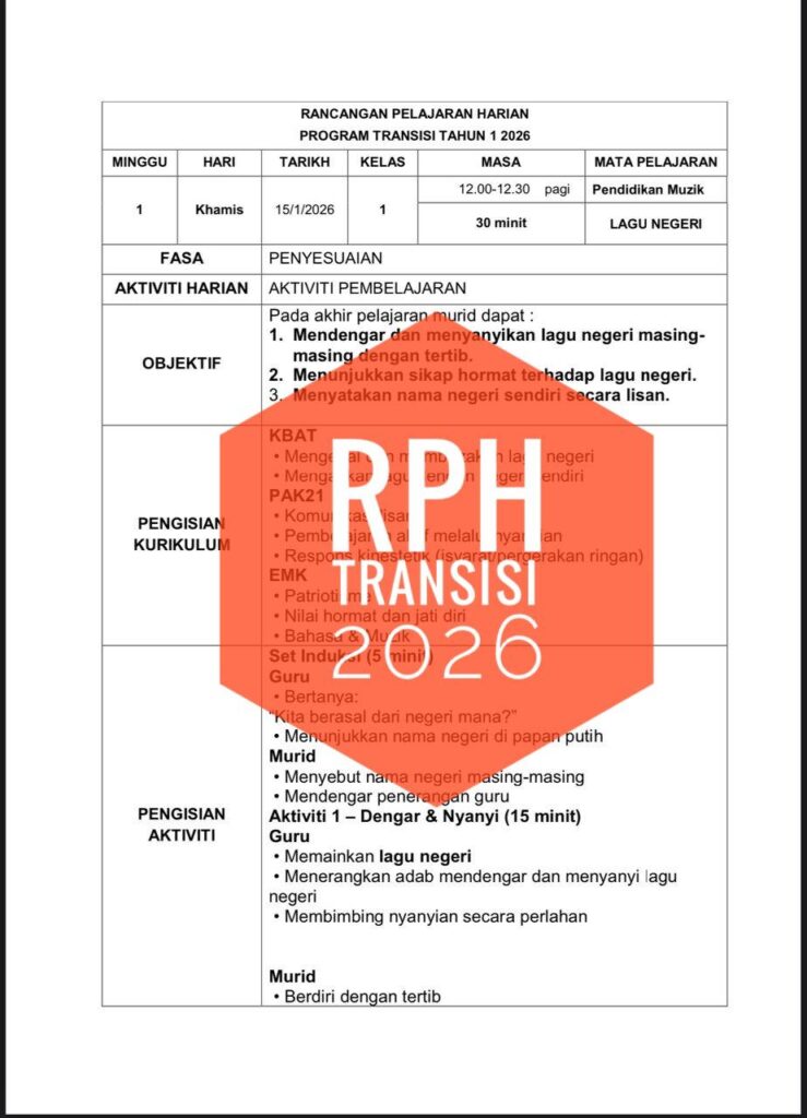 Program Transisi Tahun 1 - RPH TRANSISI 2026 | RPH TRANSISI RPH Rozayus ...