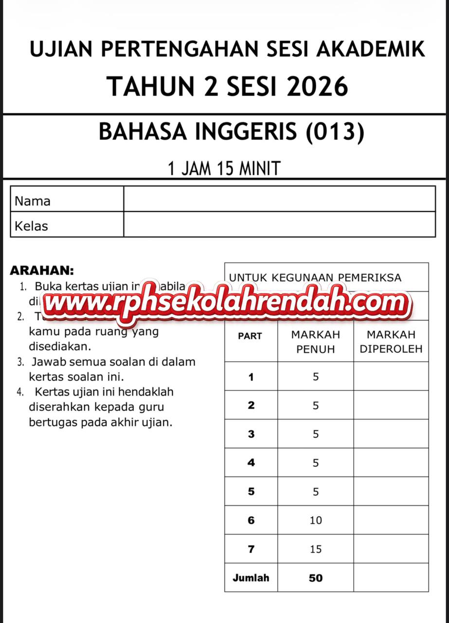 UPSA - Bahasa Inggeris Tahun 2 2026 (Set 1 - Soalan Sahaja) UPSA - Bahasa Inggeris Tahun 2 2026 (Set 1 - Soalan Sahaja) - Image 2