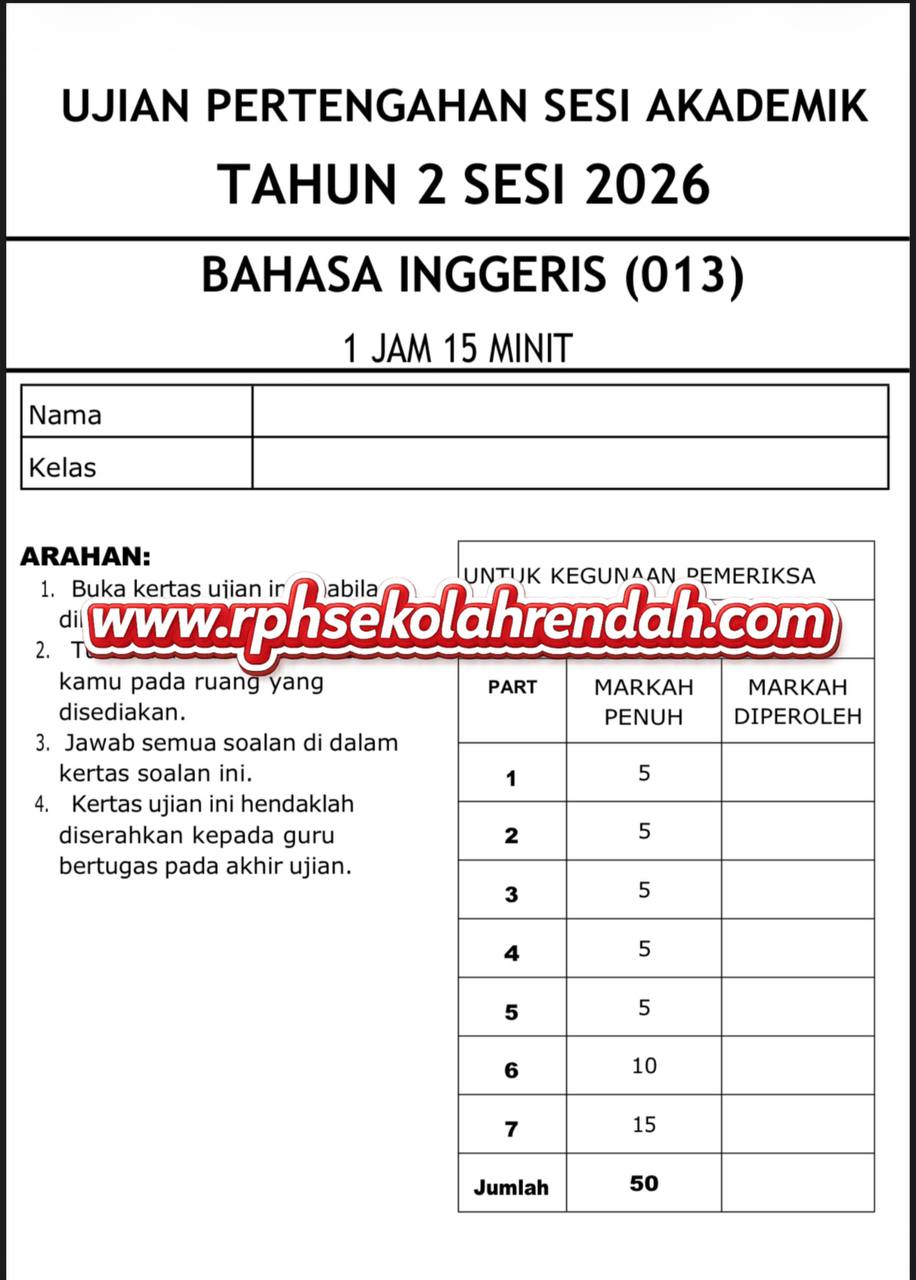 UPSA - Bahasa Inggeris Tahun 2 2026 (Set 2 - Soalan Sahaja) UPSA - Bahasa Inggeris Tahun 2 2026 (Set 2 - Soalan Sahaja) - Image 2