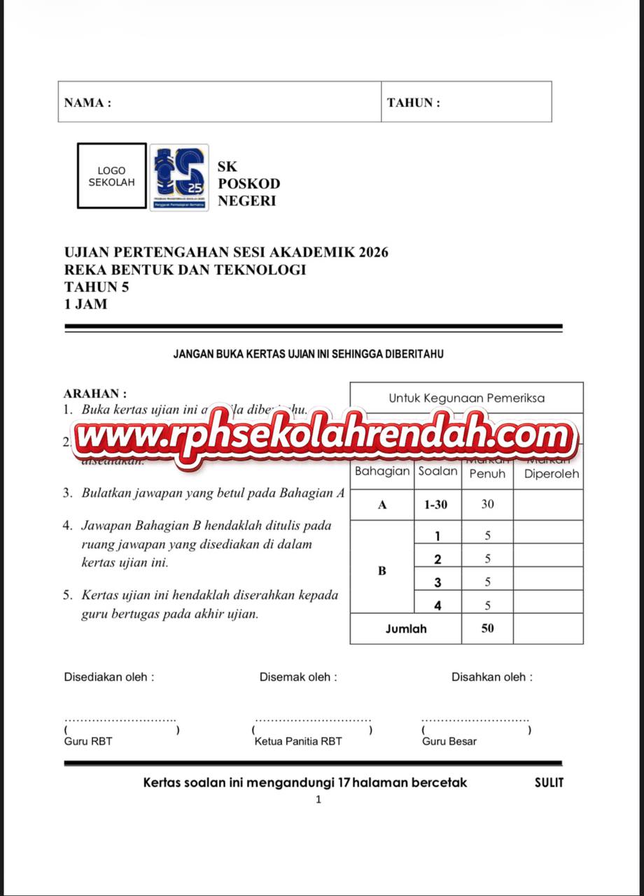 UPSA - Reka Bentuk Dan Teknologi Tahun 5 2026 (Set 1 - Soalan Sahaja) UPSA - Reka Bentuk Dan Teknologi Tahun 5 2026 (Set 1 - Soalan Sahaja) - Image 2