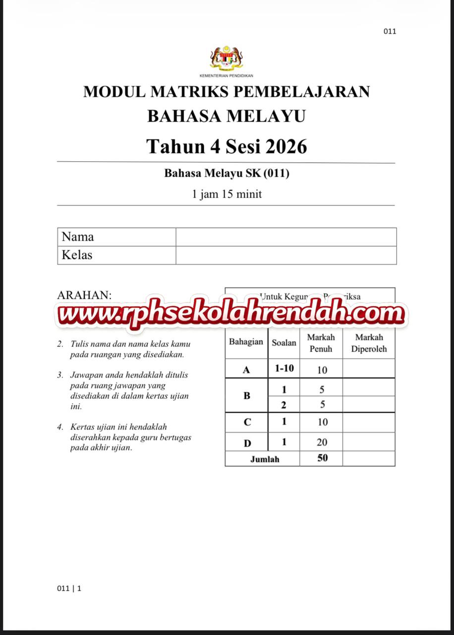 UPSA - Bahasa Melayu Tahun 4 2026 (Set 1 - Soalan + JSU + JSI) MPT4 - Soalan Ramalan Bahasa Melayu Tahun 4 2026 (Set 1) - Image 2