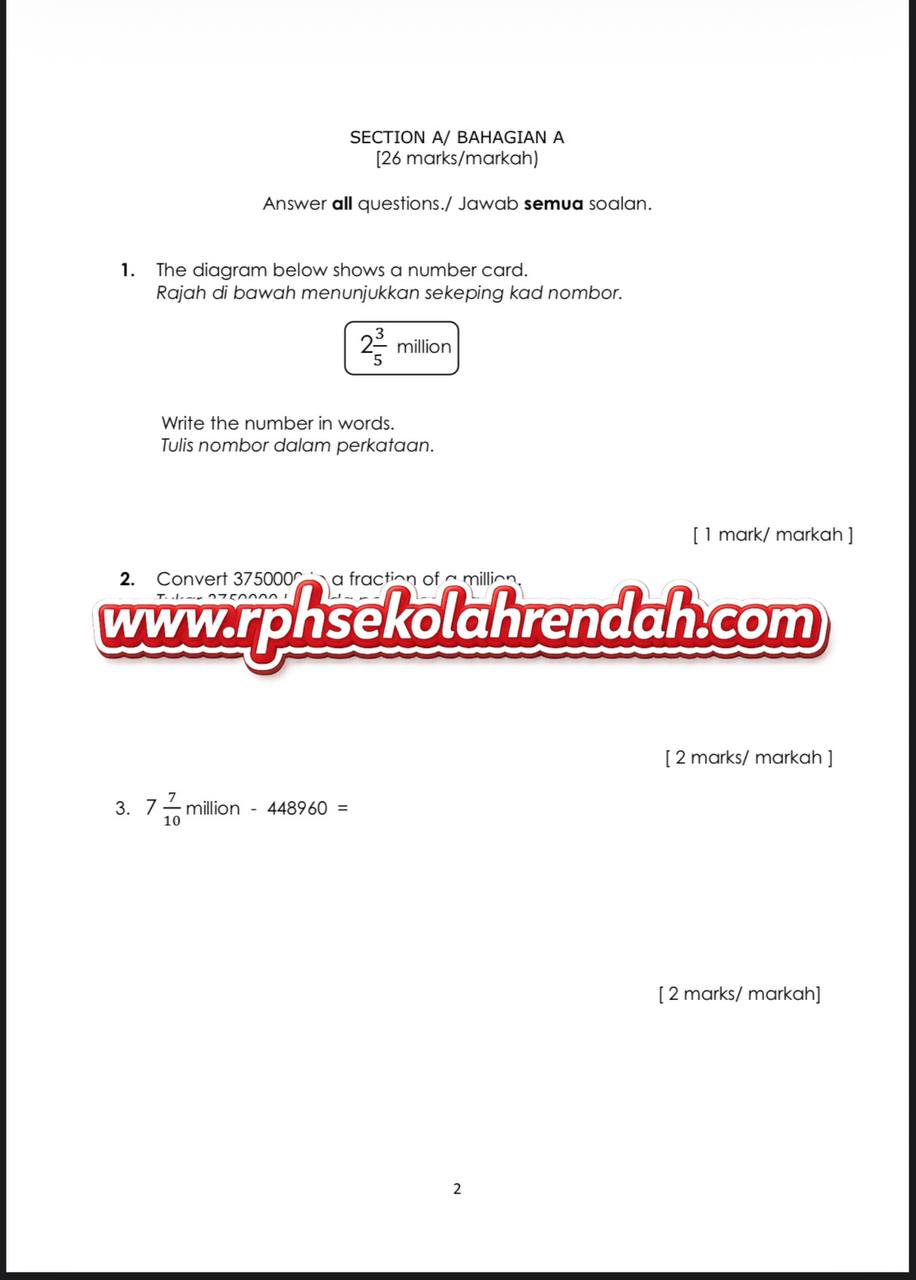 UPSA - Mathematics DLP Tahun 6 2026 (Set 1 - Soalan Sahaja) UPSA - Mathematics DLP Tahun 6 2026 (Set 1 - Soalan Sahaja) - Image 3