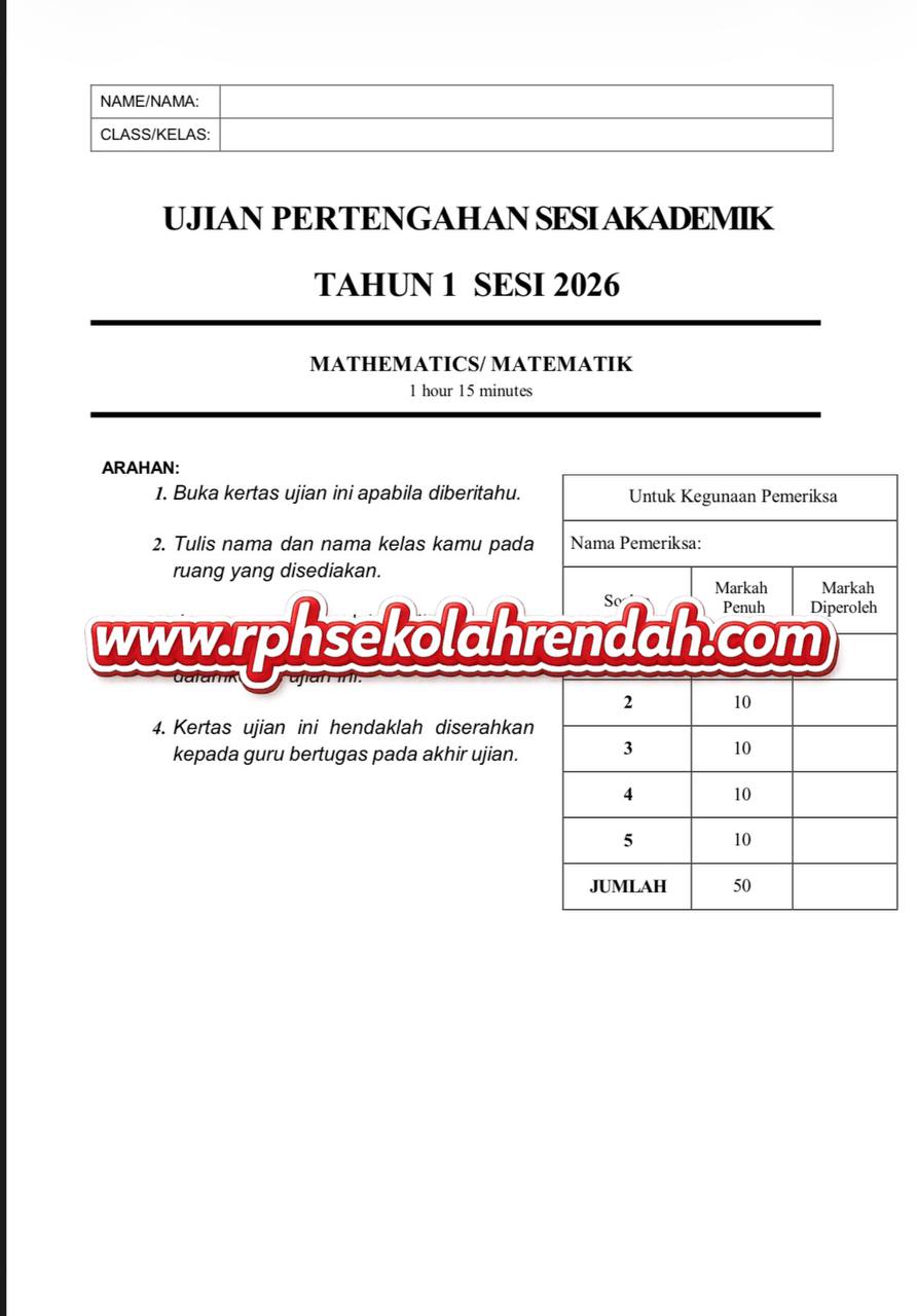 UPSA - Mathematics DLP Tahun 1 2026 (Set 1 - Soalan Sahaja) UPSA - Mathematics DLP Tahun 1 2026 (Set 1 - Soalan Sahaja) - Image 2