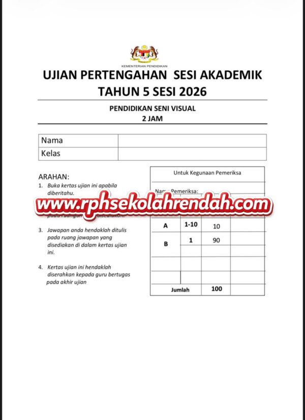 UPSA - Pendidikan Seni Visual Tahun 5 2026 (Set 1 - Soalan Sahaja ...