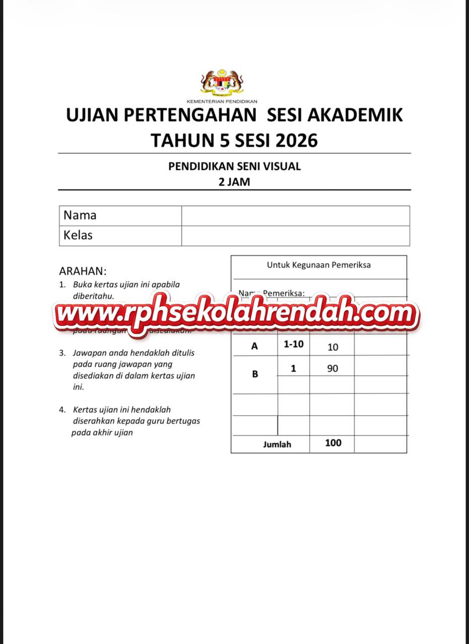UPSA - Pendidikan Seni Visual Tahun 5 2026 (Set 1 - Soalan Sahaja) UPSA - Pendidikan Seni Visual Tahun 5 2026 (Set 1 - Soalan Sahaja) - Image 2
