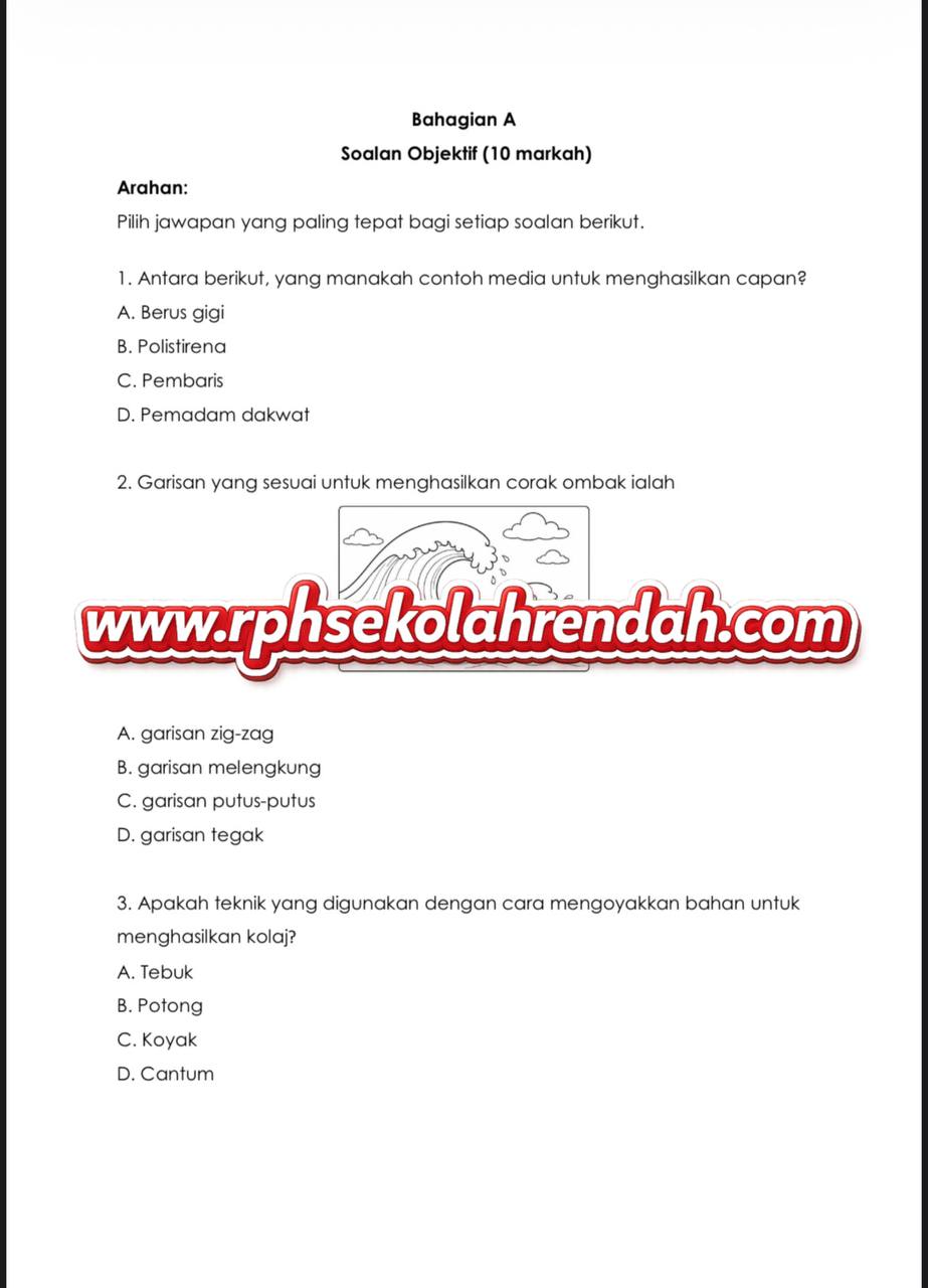 UPSA - Pendidikan Seni Visual Tahun 5 2026 (Set 1 - Soalan Sahaja) UPSA - Pendidikan Seni Visual Tahun 5 2026 (Set 1 - Soalan Sahaja) - Image 3