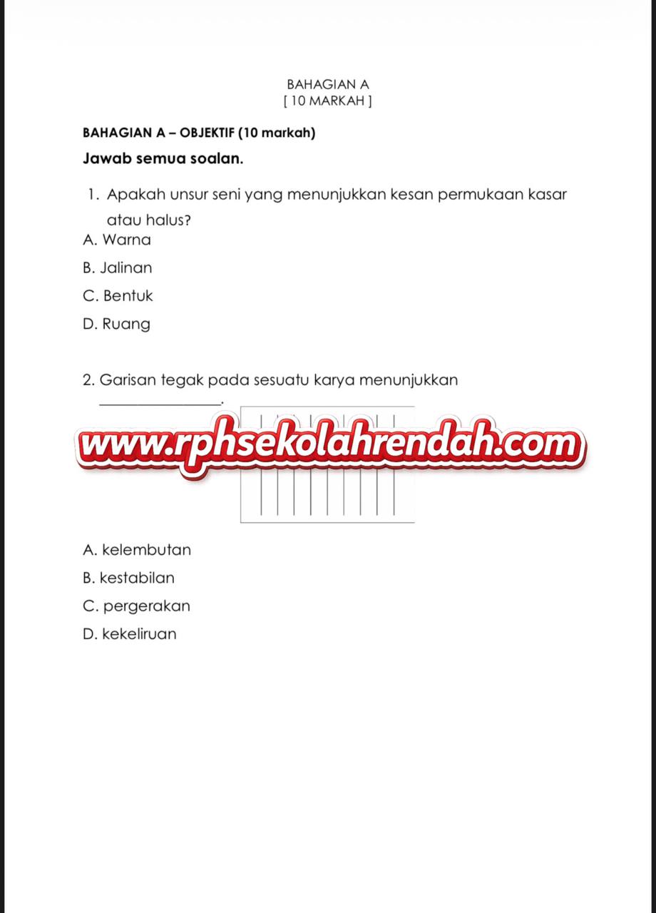 UPSA - Pendidikan Seni Visual Tahun 6 2026 (Set 1 - Soalan Sahaja) UPSA - Pendidikan Seni Visual Tahun 6 2026 (Set 1 - Soalan Sahaja) - Image 3