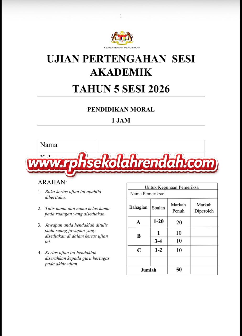 UPSA - Pendidikan Moral Tahun 5 2026 (Set 1 - Soalan Sahaja) UPSA - Pendidikan Moral Tahun 5 2026 (Set 1 - Soalan Sahaja) - Image 2