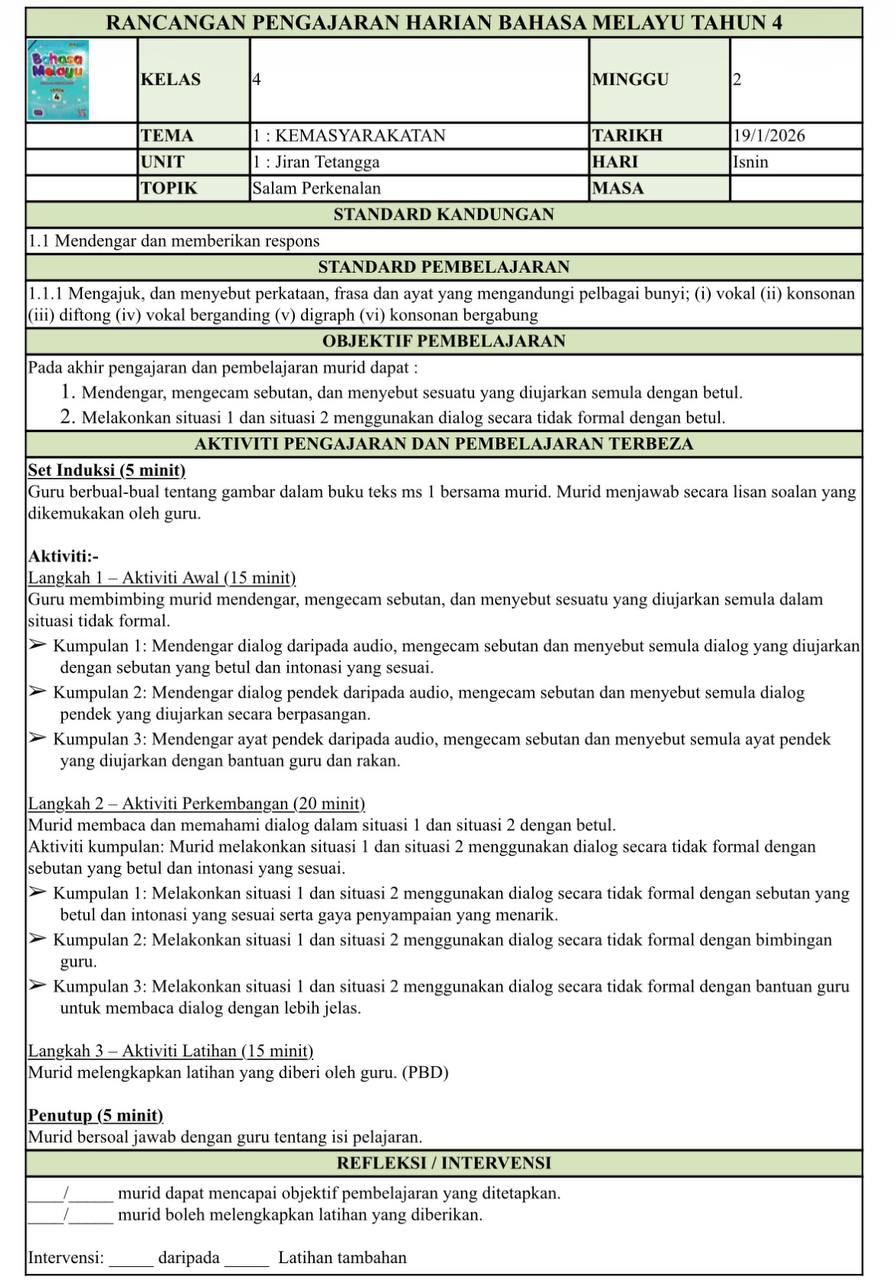RPH Bahasa Melayu Tahun 4 2026 - Version 3 (RPH TERBEZA) RPH Bahasa Melayu Tahun 4 2026 - Version 3 (RPH TERBEZA) - Image 3
