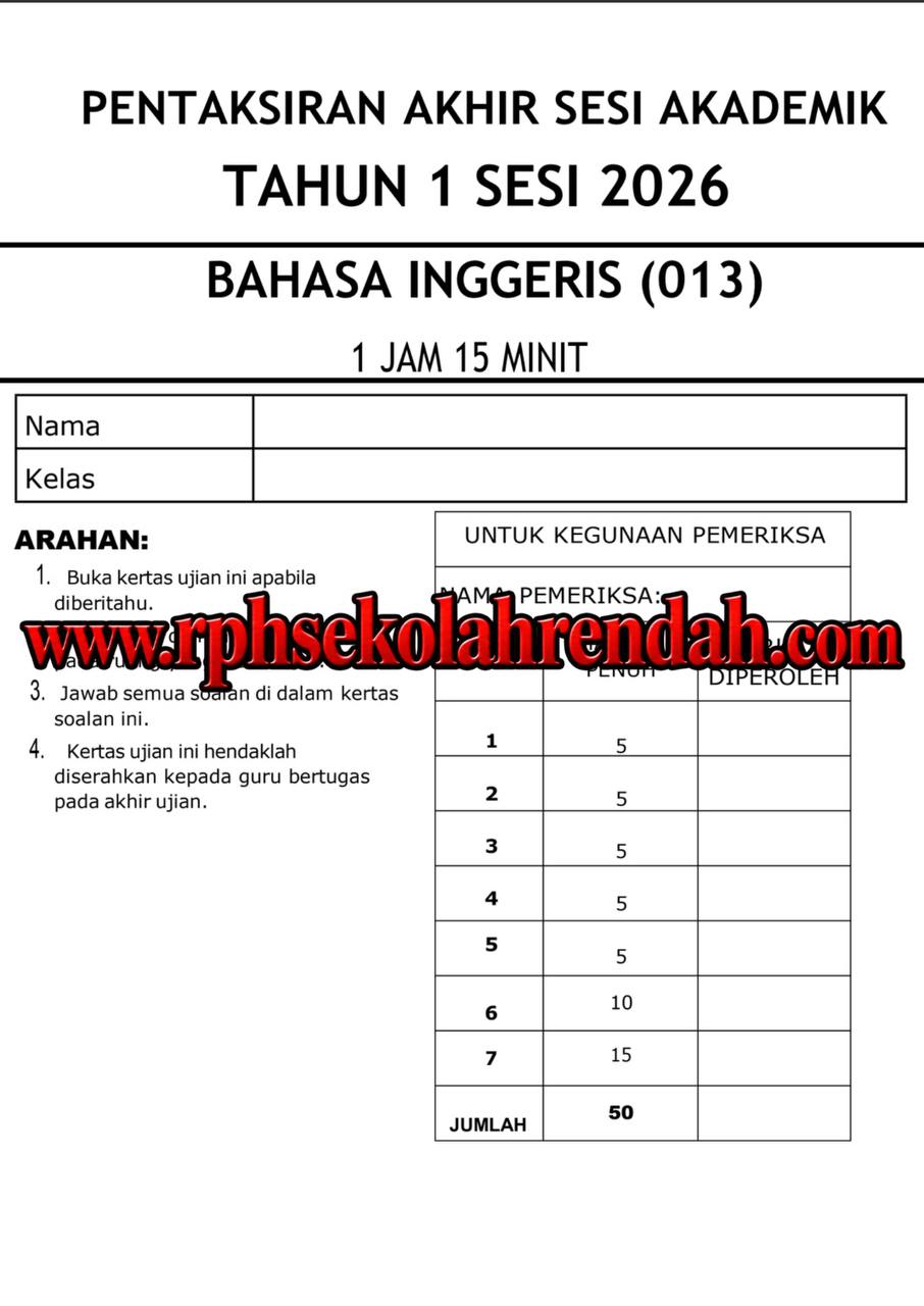 PASA - Bahasa Inggeris Tahun 1 2026 (Set 1 - Soalan Sahaja) PASA - Bahasa Inggeris Tahun 1 2026 (Set 1 - Soalan Sahaja) - Image 2