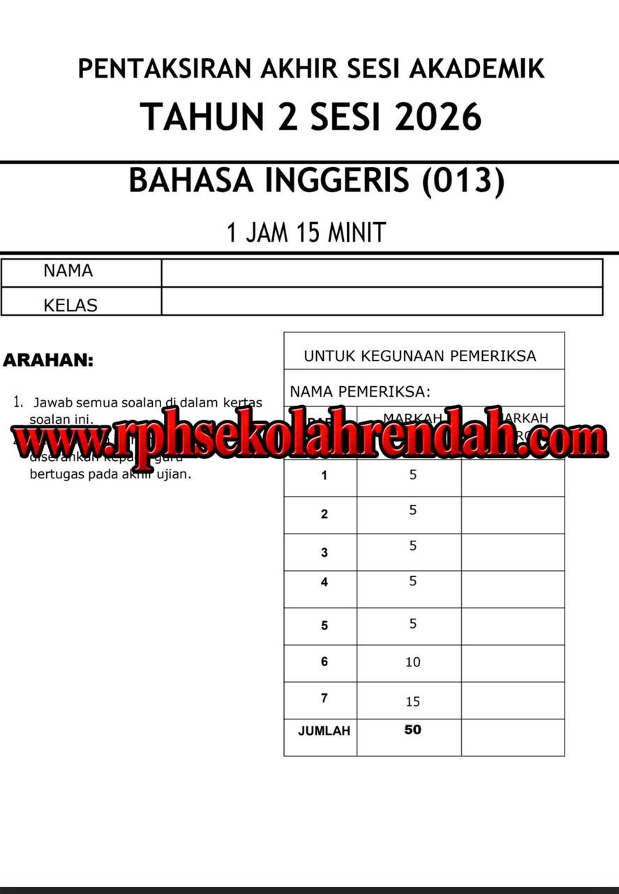PASA - Bahasa Inggeris Tahun 2 2026 (Set 1- Soalan Sahaja) PASA - Bahasa Inggeris Tahun 2 2026 (Set 1- Soalan Sahaja) - Image 2