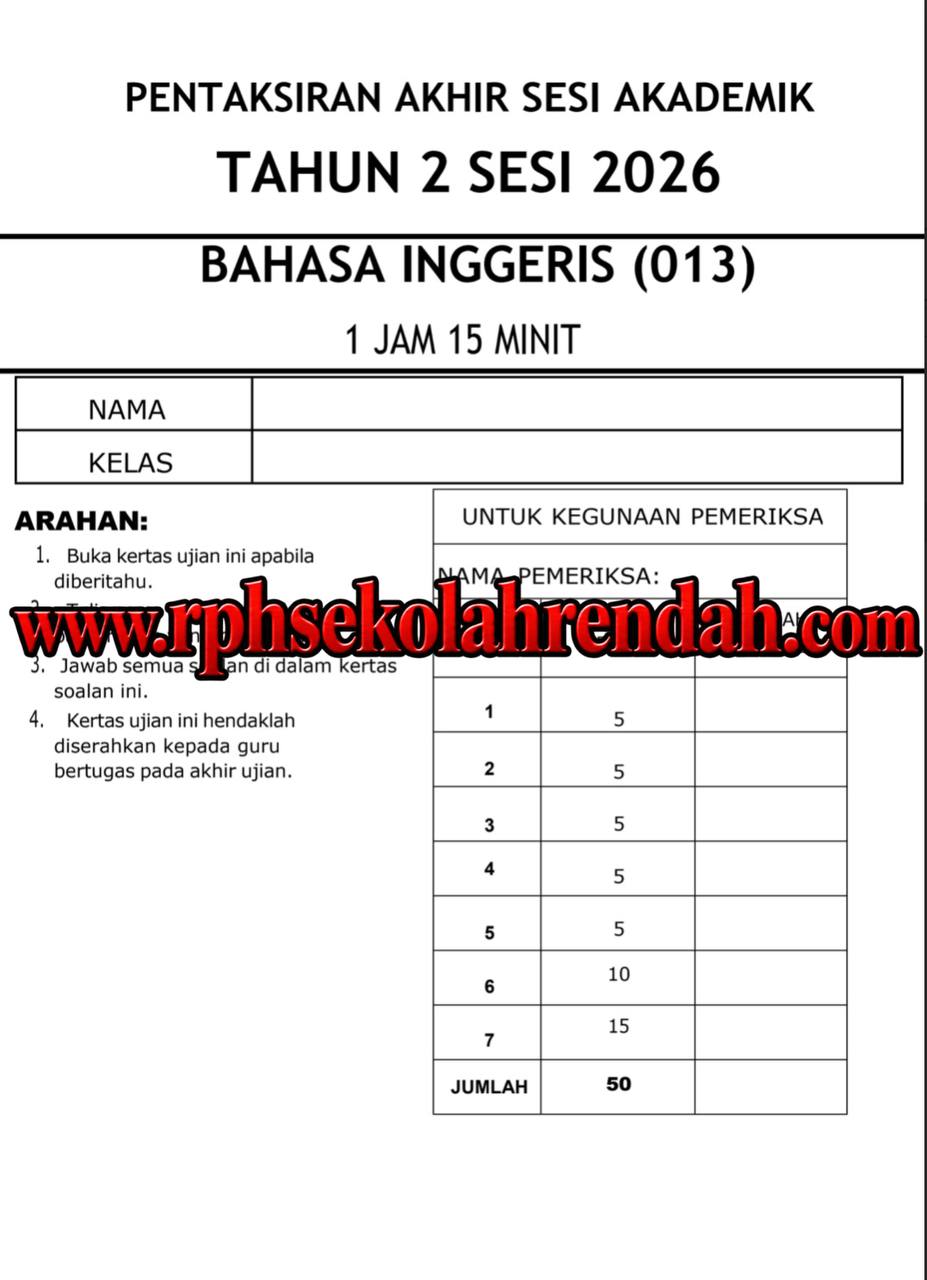 PASA - Bahasa Inggeris Tahun 2 2026 (Set 2- Soalan Sahaja) PASA - Bahasa Inggeris Tahun 2 2026 (Set 2- Soalan Sahaja) - Image 2