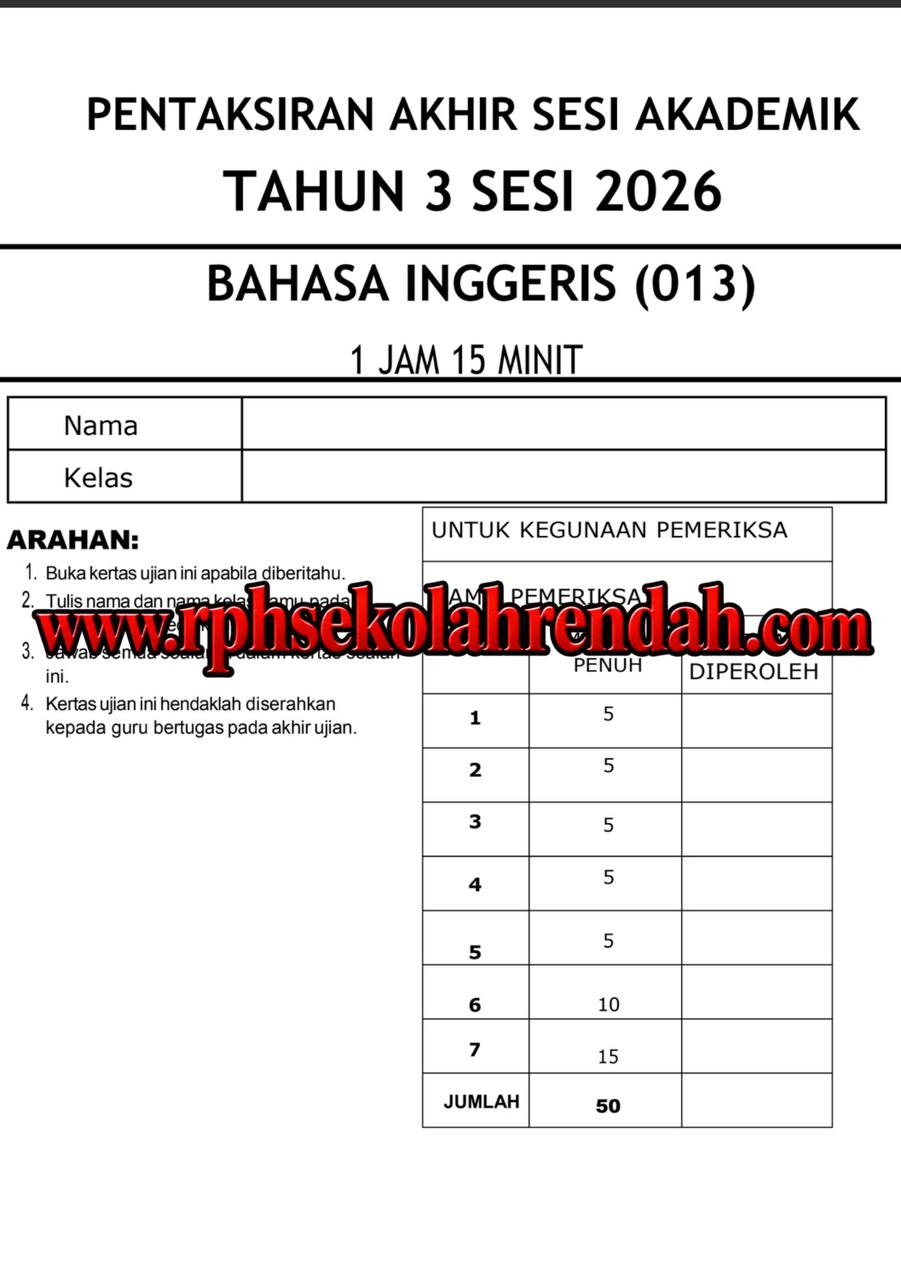 PASA - Bahasa Inggeris Tahun 3 2026 (Set 1 - Soalan Sahaja) PASA - Bahasa Inggeris Tahun 3 2026 (Set 1 - Soalan Sahaja) - Image 2
