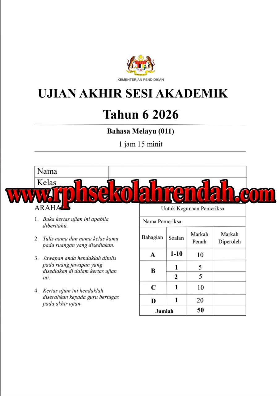 UASA - Bahasa Melayu Tahun 6 2026 (Set 1 - Soalan Sahaja) UASA - Bahasa Melayu Tahun 6 2026 (Set 1 - Soalan + JSU) - Image 2