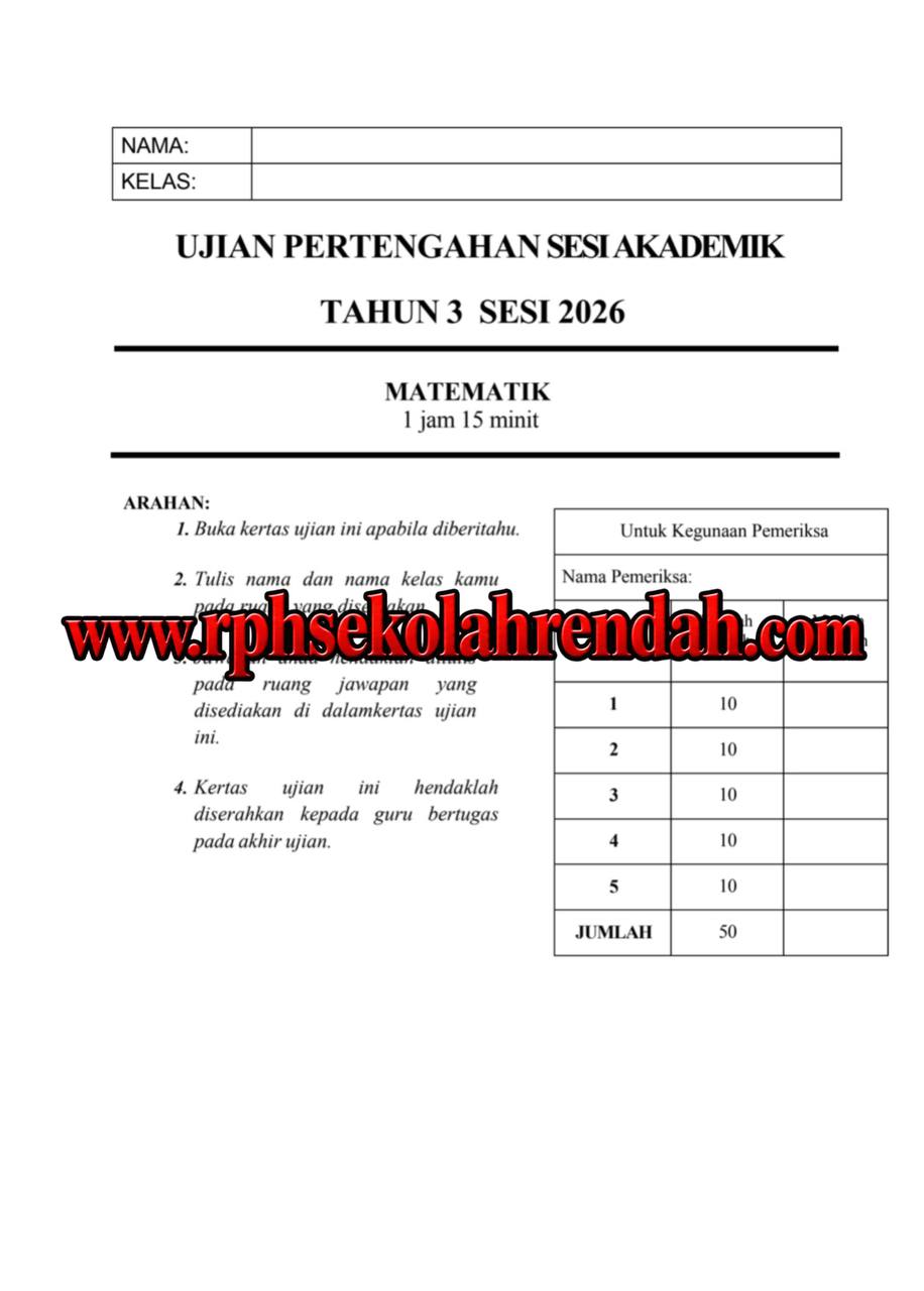 PASA - Matematik Tahun 3 2026 (Set 2 - Soalan Sahaja) PASA - Matematik Tahun 3 2026 (Set 2 - Soalan Sahaja) - Image 2