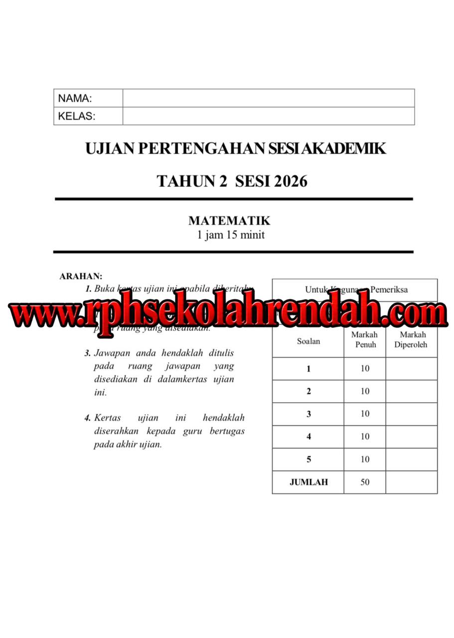 PASA - Mathematics DLP Tahun 2 2026 (Set 1 - Soalan Sahaja) PASA - Mathematics DLP Tahun 2 2026 (Set 1 - Soalan Sahaja) - Image 2