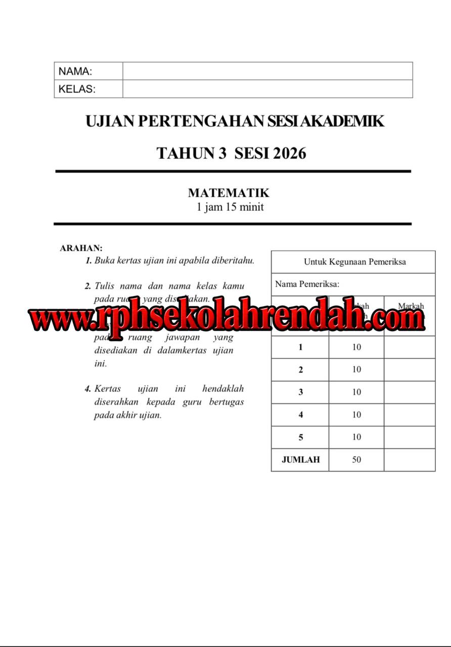 PASA - Mathematics DLP Tahun 3 2026 (Set 1 - Soalan Sahaja) PASA - Mathematics DLP Tahun 3 2026 (Set 1 - Soalan Sahaja) - Image 2