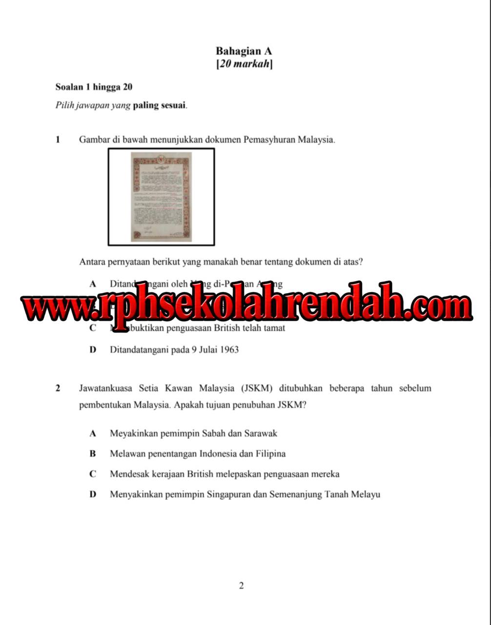 UASA - SEJARAH Tahun 6 2026 (Set 2 - Soalan Sahaja) UASA - SEJARAH Tahun 6 2026 (Set 2 - Soalan Sahaja) - Image 3