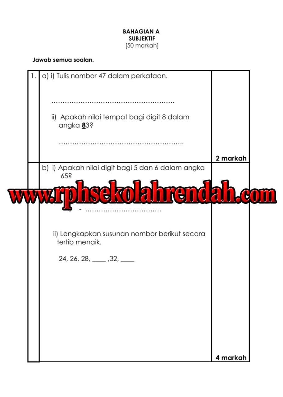 PASA - Matematik Tahun 1 2026 (Set 1 - Soalan Sahaja) PASA - Matematik Tahun 1 2026 (Set 1 - Soalan Sahaja) - Image 3