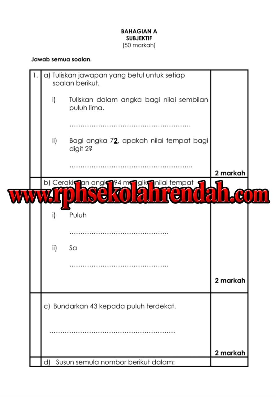 PASA - Matematik Tahun 1 2026 (Set 2 - Soalan Sahaja) PASA - Matematik Tahun 1 2026 (Set 2 - Soalan Sahaja) - Image 3