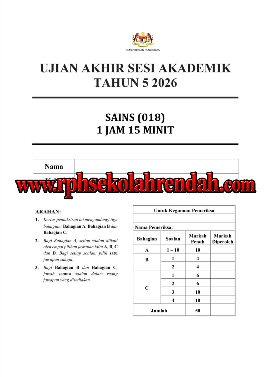 UASA - Sains Tahun 5 2026 (Set 1 - Soalan + JSI + JSU) UASA - Sains Tahun 5 2026 (Set 1 - Soalan + JSI + JSU) - Image 2